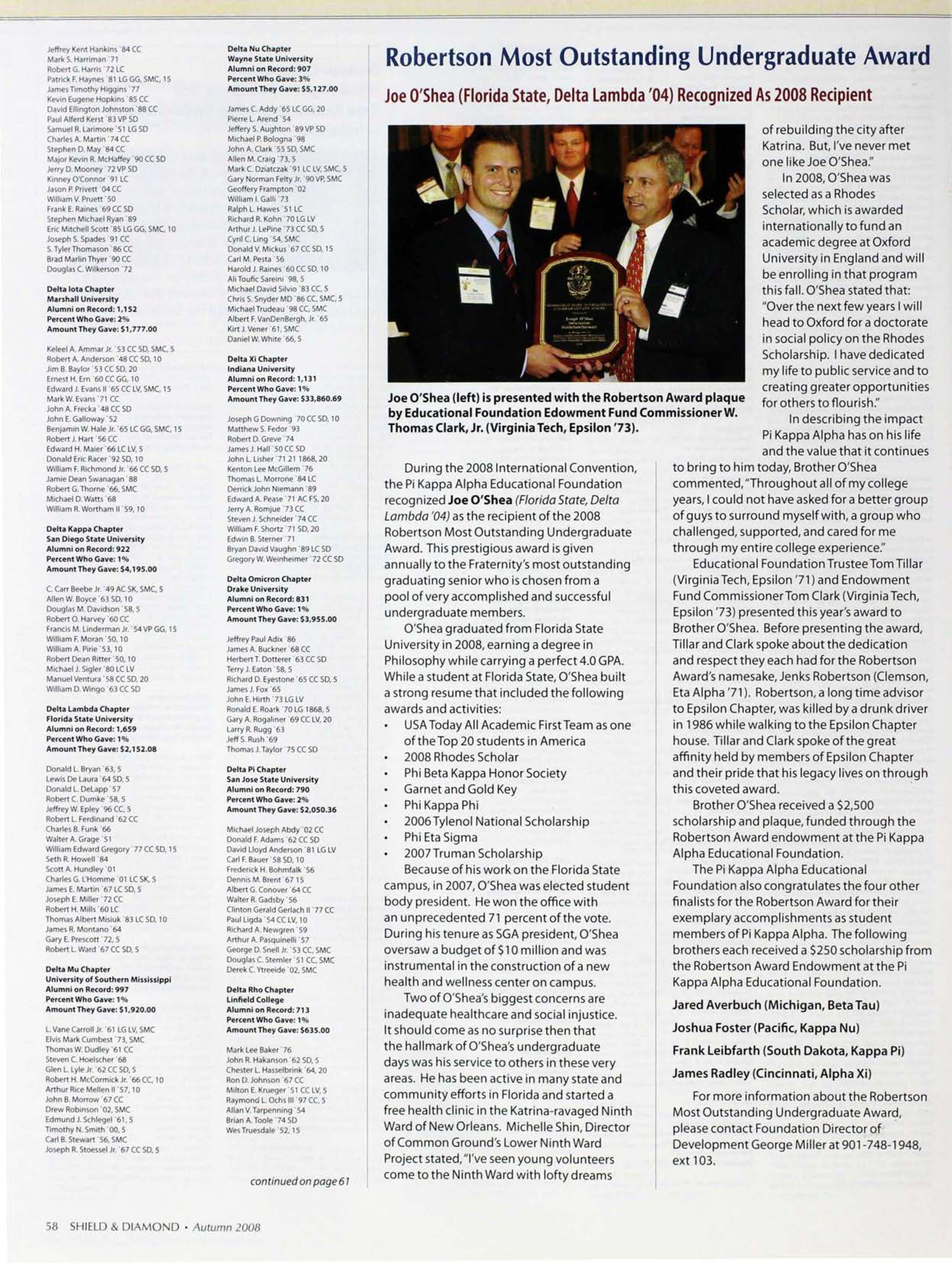 Robertson Most Outstanding Undergraduate Award